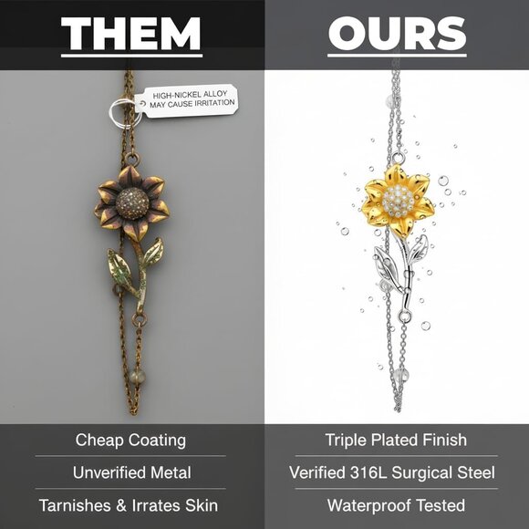 Sentimental Aunt & Niece Gift Sunflower Sterling Silver Bracelet - Adjustable, D - Picture 7 of 9